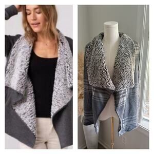 NWT Thread & Supply Plaid Sherpa Cardigan Sweater Size XS Gray Windowpane